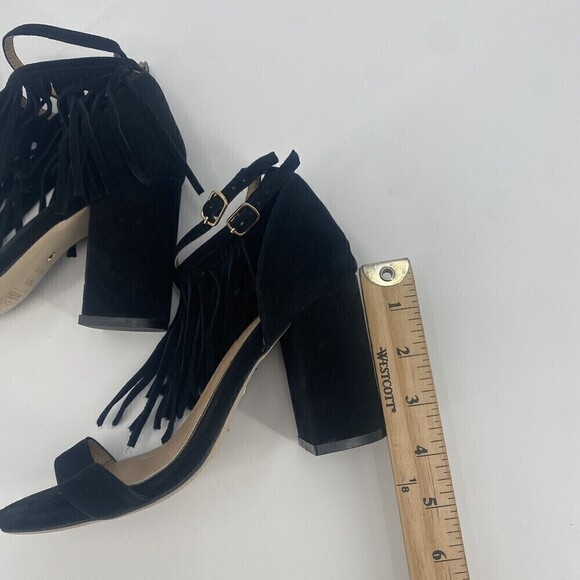 RAYE Revolve Loni Heel in Black Fringe Ankle Strap Suede Size 5 - Picture 10 of 14